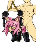  absurd_res amy_rose anthro bodily_fluids clothing cuff_(restraint) doggystyle duo eulipotyphlan eyes_closed female from_behind_position hedgehog hi_res human human_on_anthro interspecies invalid_tag kneeling leather leather_clothing lewdsharx male male/female mammal restraints sega sex simple_background sonic_the_hedgehog_(series) sweat tears 