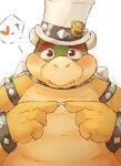  &lt;3 10_cosmo_24 2023 anthro belly biped blush bowser cute_fangs hi_res humanoid_hands kemono koopa mario_bros nintendo overweight question_mark scalie simple_background solo 