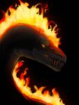  abstract_background absurd_res ambiguous_gender amdame black_body black_skin dragon female_(lore) feral fire flaming_hair flaming_mane grey_body grey_skin hi_res open_mouth portrait pseudo_hair pseudo_mane red_body red_skin riven_(atrumpet) scalie solo teeth 