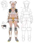  animal_humanoid arm_guards big_breasts blonde_highlights bone boots bottomwear breasts clothing collar fang_honebuchi fang_honebuchi_(artist) female footwear hair hi_res highlights_(coloring) humanoid hyena hyena_humanoid inner_ear_fluff jacket japanese_text jewelry mammal mammal_humanoid model_sheet muscular muscular_female necklace red_eyes sharp_teeth shaved_sides silver_hair solo tanned_skin teeth text topwear tuft vtuber 
