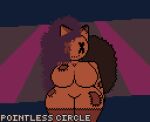  anthro big_breasts big_ears big_tail breasts brown_body curvy_figure digital_media_(artwork) doll doll_(pointless_circle) female fluffy fluffy_tail front_view hair long_hair patch_(fabric) pixel_(artwork) pointless_circle purple_hair simple_background solo tail thick_thighs voluptuous wide_hips 