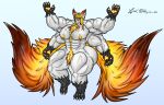  2_tails 4_arms 4_fingers abs anthro big_butt big_muscles butt canid canine canis elysios elysios_(elysios) fingers fox hair hi_res huge_butt huge_muscles hybrid hyper hyper_muscles male mammal multi_arm multi_limb multi_tail muscular muscular_male nipples nude pawpads solo tail thick_thighs vein veiny_muscles wolf 