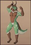 2023 anthro antler_grab antlers armpit_hair biped body_hair brown_body brown_fur canid canine canis cwasaunt deer digital_media_(artwork) esofaoul_(character) fur gesture green_body green_fur hair heterochromia hi_res horn hybrid looking_at_viewer male mammal nipples nude open_mouth pose simple_background smile solo tail teeth tongue v_sign were werecanid werecanine white_body white_fur wolf 