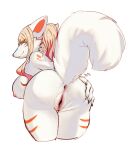  anthro anus bent_over big_butt big_tail breasts butt canid canine claws female genitals hair hi_res highlights_(coloring) mammal nipples nonoka917 orange_ears orange_eyes orange_hair pussy smile smiling_at_viewer snout solo spread_pussy spreading tail thick_thighs white_body 