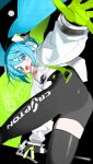  aqua_eyes aqua_hair ass asymmetrical_legwear backpack bag black_background black_bodysuit black_gloves blush bodysuit commentary copyright_name cropped_jacket crypton_future_media feet_out_of_frame flag floating_hair from_behind from_below full_moon gloves goodsmile_racing green_gloves hatsune_miku headphones high_collar highres holding holding_flag jacket kokaki_mumose leaning_forward light_blush long_hair long_sleeves looking_back moon open_mouth outstretched_hand puffy_long_sleeves puffy_sleeves racing_miku racing_miku_(2022) single_thighhigh smile star_(sky) thighhighs twintails two-tone_gloves vocaloid w white_jacket 