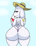  anthro ball beach_ball big_butt bikini boss_monster bovid butt caprine clothed clothing cloudscape curvy_figure female goat hashidoodle hat headgear headwear huge_butt inflatable looking_at_viewer looking_back looking_back_at_viewer mammal skimpy sky solo sun_hat swimwear thick_thighs tongue tongue_out toriel undertale undertale_(series) voluptuous wedgie wide_hips 