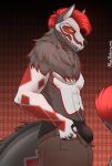  alexyoshirama anthro bulge canid canine canis clothed clothing digital_media_(artwork) fur hair half-length_portrait hi_res looking_at_viewer male mammal portrait simple_background solo standing tail underwear wolf 