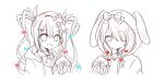  2girls absurdres ame-chan_(needy_girl_overdose) bow chouzetsusaikawa_tenshi-chan collar hair_bow hair_ornament hairclip highres hood hoodie human_experiment_(wwinterdotcom) jewelry multiple_girls necklace needy_girl_overdose short_hair sketch smile twintails 