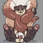  4_toes animate_inanimate anthro balls blush duo feet fur genitals green_eyes hi_res inflatable living_inflatable male mammal mustelid otter penis pool_toy symrea toes 