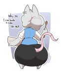  2023 anthro big_butt bottom_heavy bottomwear butt butt_focus clothed clothing dialogue digital_media_(artwork) elisa_(maddeku) english_text female fur grey_body grey_fur hi_res huge_butt huge_hips huge_thighs maddeku mammal murid murine overweight overweight_female rat rear_view rodent simple_background skirt solo text thick_thighs wide_hips 