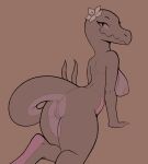  absurd_res anthro anus areola azoomer biped black_eyes breasts female flower_on_head generation_7_pokemon genitals hi_res looking_back nintendo nipples pink_body pokemon pokemon_(species) purple_body purple_sclera pussy rear_view salazzle simple_background sketch solo 