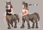  blue_hair brown_body brown_fur brown_hair centaur clothing equid equid_taur female front_view fur gabi_(vanilla) hair humanoid humanoid_taur looking_away mammal mammal_taur sankoriche side_view solo taur 