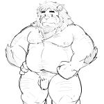  2023 anthro balls belly big_belly felid flaccid genitals goujuyu hi_res humanoid_hands kemono lion male mammal moobs nipples overweight overweight_male pantherine penis simple_background solo white_background 
