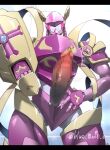  armor bandai_namco blue_maoh_6 crusadermon digimon digimon_(species) erection featureless_face genitals girly hi_res humanoid knight low-angle_view male penis pink_body presenting presenting_penis solo warrior 
