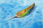  artist_name blue_background colored_pencil_(medium) feathers nakanaori31 no_humans original realistic signature still_life traditional_media 