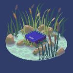  animated animated_gif blue_background diorama game_boy_advance game_boy_advance_sp handheld_game_console highres isometric nintendo no_humans pixel_art pixel_jess plant simple_background still_life 