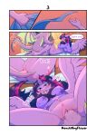  absurd_res ahegao anthro bodily_fluids comic dragon duo english_text equid equine female fingering friendship_is_magic genital_fluids genitals half-closed_eyes hasbro hi_res horn humanoid_genitalia humanoid_pussy looking_pleasured male mammal my_little_pony narrowed_eyes nude pajama_shirt peachmayflower penis pussy spike_(mlp) spread_legs spreading surprised_expression text twilight_sparkle_(mlp) vaginal vaginal_fingering winged_unicorn wings 