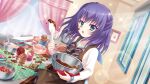  1girl :o apron aqua_eyes black_apron black_bow blue_hair blue_sailor_collar bow bowl candy chocolate chocolate_bar chocolate_on_face cupcake curtains day dot_nose film_grain food food_on_face from_side game_cg holding holding_bowl holding_spatula honjou_kasumi icing indoors izumi_tsubasu lens_flare long_sleeves looking_at_viewer measuring_cup medium_hair mixing_bowl non-web_source official_art open_mouth picture_(object) re:stage! sailor_collar school_uniform solo sparkle spatula sunlight window window_blinds 