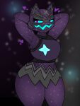  &lt;3 bedroom_eyes clothed clothing digital_media_(artwork) enderbendr epic_games eyelashes female fortnite galaxy_crossfade_(fortnite) hands_behind_head humanoid looking_at_viewer narrowed_eyes seductive simple_background smile solo space teeth thick_thighs wide_hips 