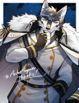  absurd_res anthro archermagnum axontatsu blue_highlights cape clothing gloves handwear hi_res highlights_(coloring) male military_uniform solo thunderrangers uniform white_body yellow_eyes 