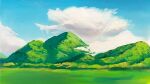  absurdres aerial_(aerial_30) blue_sky cloud cloudy_sky grass grasslands highres mountain mountainous_horizon original painting_(medium) sky traditional_media 