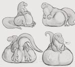  abdominal_bulge after_vore ambiguous_gender belly big_belly blush bodily_fluids dinosaur drooling feral feral_pred front_view looking_at_viewer overweight overweight_feral rear_view reptile saliva scalie side_view sketch thatgryphonguy theropod tyrannosaurid tyrannosaurus tyrannosaurus_rex vore 