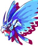  alternate_color butterfly_wings commentary_request crowerfly drop_shadow gloves helmet highres holding holding_sword holding_weapon kirby_(series) looking_at_viewer morpho_knight no_humans simple_background solo sword weapon white_background white_eyes white_gloves wings 