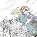  2boys ash_ketchum blonde_hair clemont_(pokemon) grey_hair highres m2_(m_02pk) motor_vehicle motorcycle multiple_boys open_mouth pokemon pokemon_(anime) pokemon_xy riding 