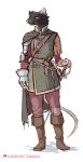  2023 ambiguous_gender anthro armor belt black_body black_fur cape clothed clothing colored darbaras female_(lore) fur hi_res looking_aside mammal melee_weapon murid murine patreon patreon_logo rat rodent simple_background solo sword text url weapon white_background 