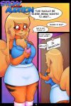  2019 alyrise anthro anthrofied arcanine blonde_hair bottomwear breasts butt canid canine cellphone chest_tuft clothed clothing comic dialogue door dress_shirt english_text entering_room eyelashes female footwear fur generation_1_pokemon gradient_background hair hi_res holding_object holding_phone long_hair mammal nintendo open_mouth orange_body orange_fur page_number phone pokemon pokemon_(species) pokemorph red_eyes shirt sign simple_background skirt socks solo speech_bubble striped_body striped_fur stripes text title topwear tuft waiting wide_hips 