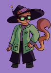  anthro brown_body brown_fur clothed clothing coat digital_media_(artwork) domestic_cat felid feline felis female fur hat headgear headwear mammal pockets shaded simple_background solo tail thegunkster topwear witch_hat 