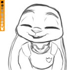  anthro buckteeth clothing disney ears_down eyes_closed female guide_lines judy_hopps lagomorph leporid mammal open_mouth pivoted_ears police_badge police_uniform rabbit simple_background smile solo spoof_(artist) teeth uniform white_background zootopia 