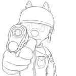  anthro armor canid canine canis clothing female gun handgun headgear helmet looking_at_viewer mammal misshuntress1082 pistol pointing_gun_at_viewer ranged_weapon sierra_(huntress1082) simple_background sketch solo super_animal_royale unfinished uniform weapon white_background wolf 