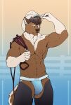  abs anthro canid canine canis chaps clothing cowboy cowboy_hat domestic_dog fullbodywolf hat headgear headwear hi_res hybrid jockstrap kodi_kirkwood male mammal muscular underwear wolf wolfdog 