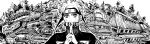  1boy absurdres building forehead_protector greyscale hands_up headband highres jacket konohagakure_symbol long_sleeves looking_at_viewer male_focus monochrome mouth_hold my_nameisyoon naruto_(series) naruto_shippuuden own_hands_together power_lines scroll short_hair solo utility_pole uzumaki_naruto v-shaped_eyebrows 