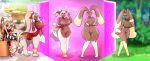  anthro aroused big_breasts blonde_hair blush breast_growth breasts brown_body brown_fur clothed clothing colored comic dimensional_travel door duo ear_growth female field fur generation_4_pokemon growth hair hi_res holding_breast human humanoid judgement6x long_ears long_hair lopunny mammal nintendo pokemon pokemon_(species) surprised_expression tan_body tan_fur taur thick_thighs 