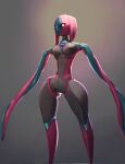  2023 absurd_res alien alien_humanoid biped black_body black_sclera breasts deoxys digital_drawing_(artwork) digital_media_(artwork) female full-length_portrait generation_3_pokemon genitals green_body green_pussy grey_background hi_res humanoid legendary_pokemon long_arms looking_at_viewer mouthless multicolored_body napalm_express nintendo nude pokemon pokemon_(species) portrait pussy red_body simple_background solo standing thigh_gap white_eyes wide_hips 