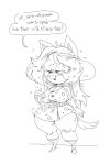  2022 anthro belt big_breasts blush breasts canid canine cleavage clothed clothing curvaceous curvy_figure dialogue dress english_text felid feline female fluffy fluffy_tail hair long_hair mammal mhdrawin monochrome short_stack smile solo tail tem temmie_(undertale) text thick_thighs undertale undertale_(series) voluptuous wide_hips 