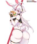  anthro big_breasts big_butt breasts butt clothing eating female fur girlsay hi_res lagomorph leporid looking_at_viewer looking_back looking_back_at_viewer mammal rabbit solo thong underwear white_body white_fur 