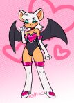  &lt;3 2023 4_fingers anthro armwear bat blush boots bulge choker clothed clothing crossgender elbow_gloves fingers footwear ftm_crossgender girly gloves handwear high_heeled_boots high_heels jewelry looking_at_viewer male mammal necklace pattern_background rouge_the_bat sega signature simple_background smile solo somik sonic_the_hedgehog_(series) wings 