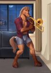  anthro brass_instrument equid equine hi_res hooves horse male mammal musical_instrument pecs playing_music satanic_monkey solo tail trombone wind_instrument 