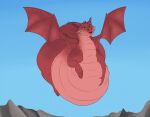  belly belly_grab big_belly big_butt butt calorie dragon female feral flying green_eyes lipstick makeup obese obese_female outside overweight overweight_female red_body red_scales scales solo thick_thighs wings 