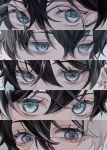  black_hair blue_eyes close-up eyelashes glasses highres looking_at_viewer looking_to_the_side male_focus mole mole_under_eye multiple_views original round_eyewear short_hair sosaku_25 