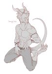  anthro barefoot claws clothed clothing feet hi_res horn kredri lizard male paws pose reptile scalie simple_background solo tail toe_claws 