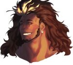  1boy bara beard cropped_head dark-skinned_male dark_skin earrings facial_hair highres jewelry looking_ahead male_focus masakuterarr mature_male mauga_(overwatch) multicolored_hair overwatch overwatch_1 smile solo streaked_hair thick_eyebrows 