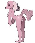  anthro bent_over blush breasts butt canid canine canis domestic_dog featureless_feet female fur genitals hi_res itsunknownanon mammal nude pink_body pink_fur pussy raised_tail simple_background smile solo standing tail white_background 
