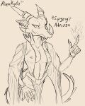  accessory adressa_(sindri) anthro breasts clothed clothing digital_media_(artwork) dragon female furgonomics gold_(metal) green_body hi_res horn horn_accessory hornband looking_at_viewer magic ring_piercing risqueraptor solo 