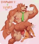  abdominal_bulge absurd_res alreza alrezaham1 anthro bamwuff bodily_fluids canid canine canis cum cum_in_ass cum_in_mouth cum_inside duo felid feline genital_fluids hi_res knot male male/male mammal muscular pantherine tiger wolf 