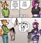  anthro big_breasts breasts bulge butt canid canine canis clothed clothing comic costume duo female fox foxo_(kobu_art) halloween hi_res holidays intersex intersex/male kobu_art male male/female mammal smile snow_(kobu_art) text wolf 