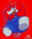  absurd_res big_butt bulge butt clothing elephant elephantid facial_hair hat headgear headwear hi_res jamal_void_everycandyheart looking_at_viewer looking_down looking_down_at_viewer low-angle_view male mammal mario mario_bros mustache nintendo overalls overweight proboscidean slightly_chubby solo 